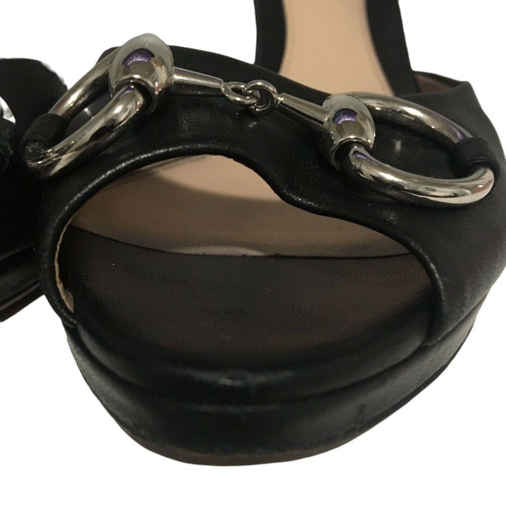 Gucci: Black leather New Hollywood horsebit slides. Size 38/US 8 . Pre-owned - Picture 7 of 11